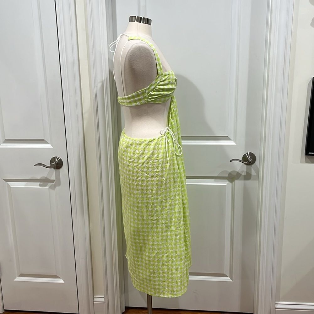 New!‎ FOR LOVE AND LEMONS Maureen Midi Gingham Dress Green White Size Medium - Picture 5 of 12